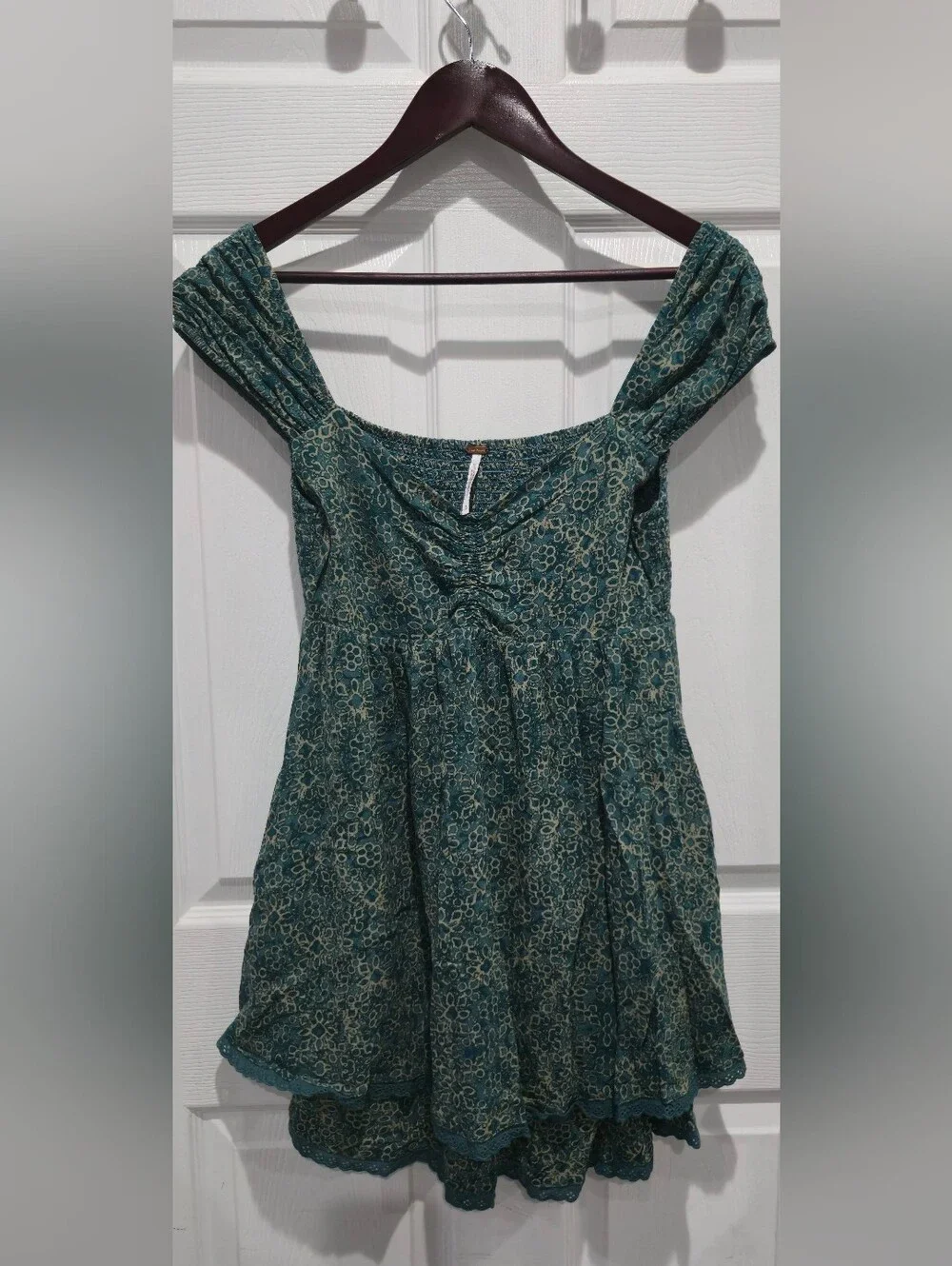 Free People Tabitha Mini Dress Blue Floral Boho Babydoll Size Small